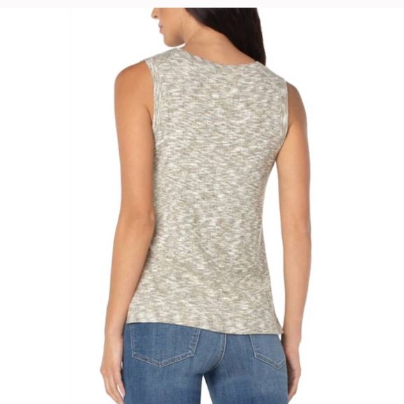 Liverpool Olive & Cream Spacedye V-Neck Tank Top Size Small - Picture 13 of 14